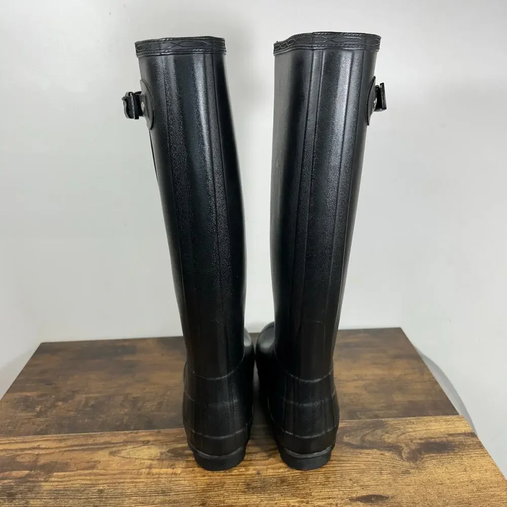Hunter Norris Field Side Adjustable Women 8 Black Boots With Green Label